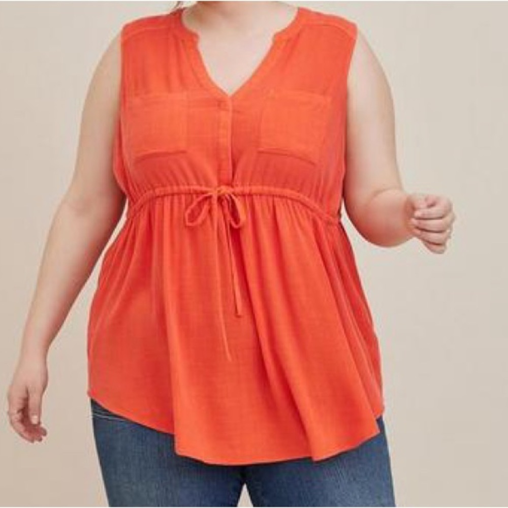 Torrid Sleeveless Blouse Emma Babydoll Rayon Slub Tie Waist Tunic Top plus 2X